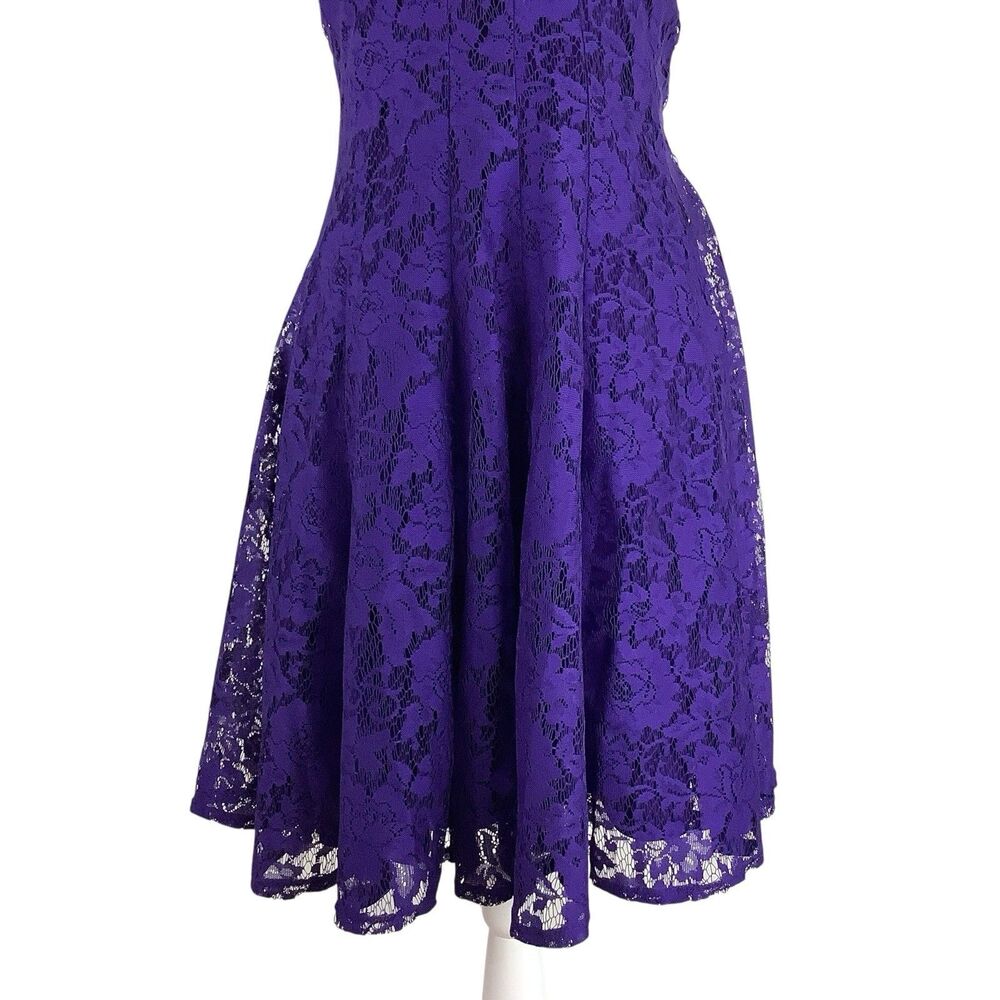 Purple Lace Sleeveless Dress Women Size 6 Fit & Flare Keyhole Coquette Fairy - Picture 3 of 14